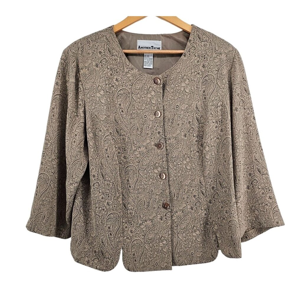 Another Thyme Women's Paisley Floral Jacket 18W 3/4 Sleeve Button Front 100% Pol
